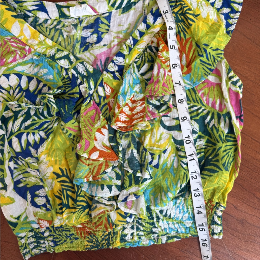 Nicole Miller Tropical Leaf Ruffle Crop Top 🌺 Size Small - Picture 5 of 7